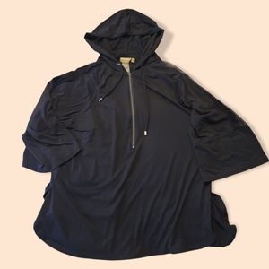 Nannette Lepore Black Knit Hooded Pullover Top Mesh Inserts Size Medium